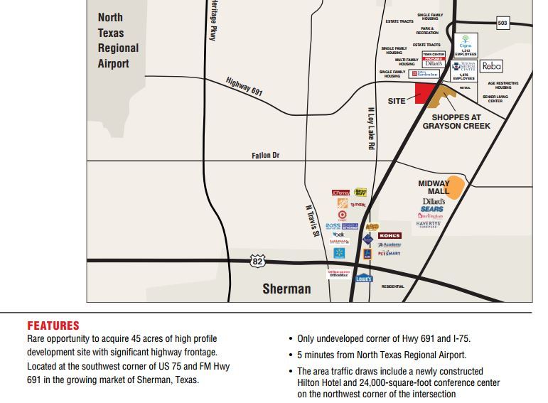 FOR SALE SOUTHWEST CORNER OF I75 & HWY 691 Sherman, TX (Great Retail